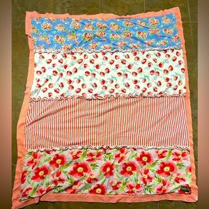 Matilda Jane Happy & Free Strawberry Fields Throw Blanket Coral & Blue 55”x 46”